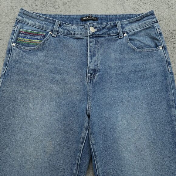 BACCINI Jeans Women's Size 14R High-Rise Fringe Cropped Denim 25" Inseam Stretch - Picture 12 of 16
